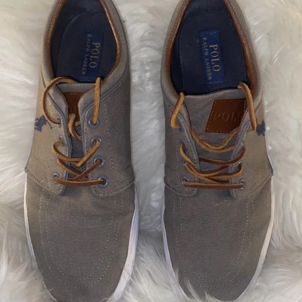 Polo Ralph Lauren Faxon Low Gray Canvas Sneakers Embroidered Pony Men’s Sz 10 D - Picture 10 of 12